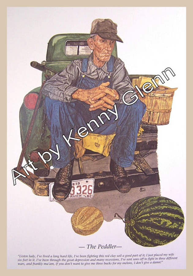 Old man sitting on truck tailgate painting.